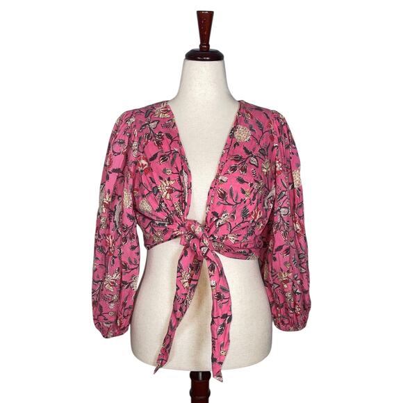 Charina Sarte Pink Floral Tie Front Crop Blouse    Size: L - Picture 1 of 4